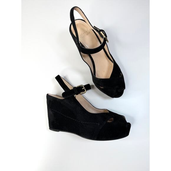 Stuart Weitzman Women’s 7.5 Narrow Suede Slingback Wedge Heeled Sandals Leather - Picture 1 of 5